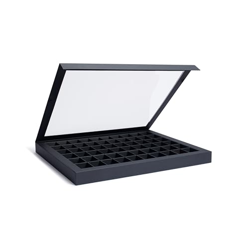Leuchtturm 373295 Showcase Sammelbox, 60 Fächer mit 50 x 36 x 33 mm, für Sammelfiguren - Karton schwarz
