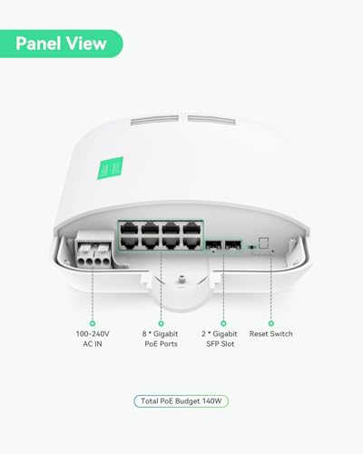 Image of LINOVISION Outdoor 8 Ports Full Gigabit PoE Switch with 2 SFP Uplinks, L2 and Remotely Cloud Managed PoE Switch, Waterproof IP65, Total PoE Budget 140W