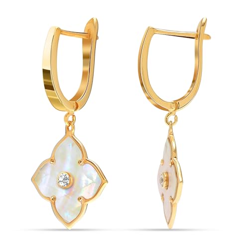 Image of LeCalla 925 Sterling Silver BIS Hallmarked 18K Gold Plated Mother of Pearl Drop Stud Earrings for Women and Girls