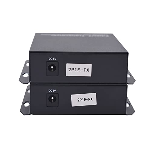 Image of 2 x RJ11 Telephone and 10 /100 Mbps Ethernet Over Fiber Converter - POTS to Fiber Optic Extender, Universal Single Mode up to 20Km(12.4 mi) and Multimode 500m(0.31 mi), A Pair.