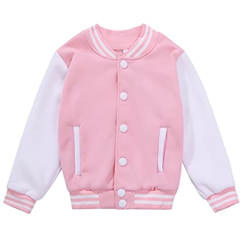 Kids Baseball Jacket Varsity Style Casual Fit Sport Boys Girls Team Uniforms Cardigan Sweatshirt Pink-6Years #TOP10