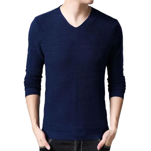 Men V-Neck Pullover Sweaters Plaid Casual Slim Long Sleeve Bottoming Knitted Tops