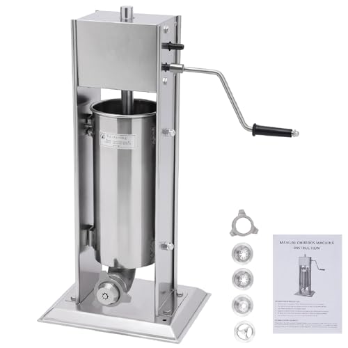 Spanish Churro Maker 5L/1.32Gal Stainless Steel Commercial Manual Spanish Donuts Making Machine Vertical Churro Machine with 4 Nozzles for Restaurant Home Use