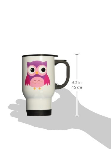 3dRose Cute Purple Owl Stainless Steel Travel Mug, 14-Ounce