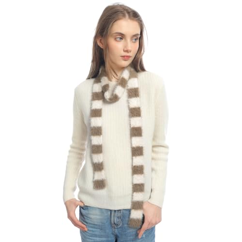 SUNDSGT Skinny Scarf Neckerchief Knit Striped Scarf for Women Fashion Cute Accessories Spring Fall Winter (Camel White)