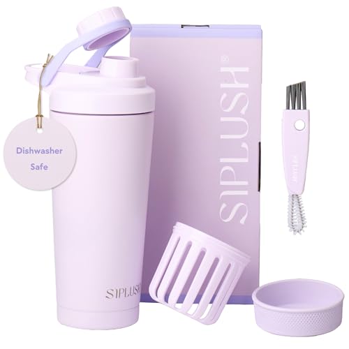 Image of Insulated Protein Shaker Bottle 24oz, Dishwasher Safe, Lavender | BPA free, Quiet mixing, No blender ball, Insulated cup, Lid brush & boot included, Lavender Coast, Soft daily ritual
