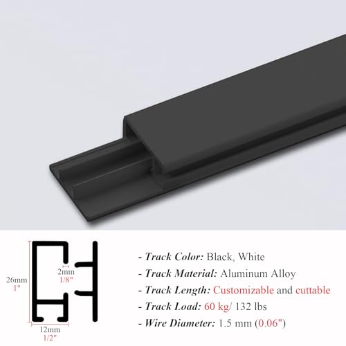 Image of UrbanUp Picture Rail Hanging System 24 inch Track with 2m Long Picture Hanging Cord, 2pcs Picture Hanging Systems White /Black, Indoor Picture Rail Hanging Hooks and Wire Adjustable(White)