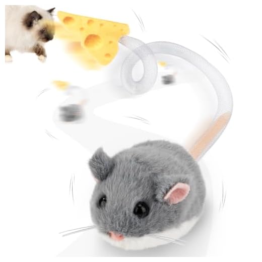 Migipaws Interactive MigiMouse Cat Toy 360° Rolling & Spin with Mesh Plastic Tail for Indoor Cats Smart Motion Sensor, Realistic Squeak, Rechargeable Plush Kitten Toy(Grey)