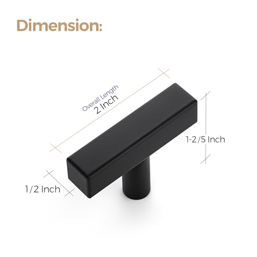 Image of Ravinte 10 Pack Cabinet Knobs Black Cabinet Pulls 2 Inch Matte Black Cabinet Handles Single Hole Square T Knobs for Kitchen Cabinet Handles Black Drawer Knobs Handles with Mounting Template