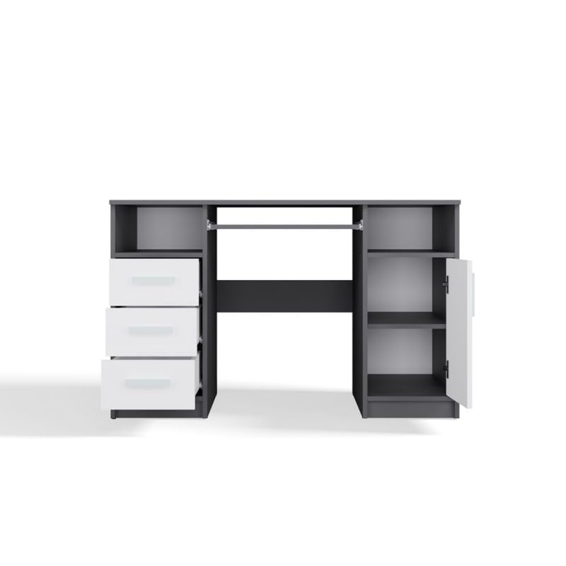 CDF Biurko DELTA ANTRACYT/BIAŁY 120 cm 3 Szuflady Szafka Półki Do Biura Pokoju Na Laptop Stylowy Wygląd Stabilna Konstrukcja Biurko z Dużą Ilością Miejsca Dodatkowy Schowek na Książki Zabawki