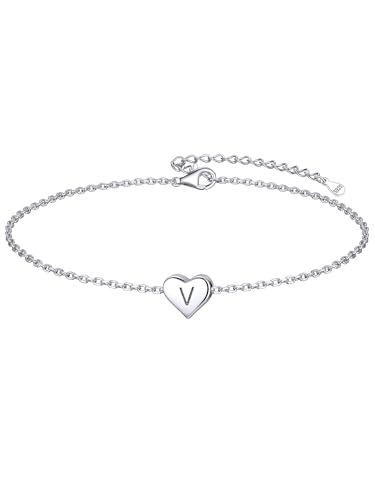 ChicSilver Personalized Heart Initial Bracelet, 925 Sterling Silver Letter Bracelet Fashion Dainty Heart Charm Bracelet for Women(with Gift Box)