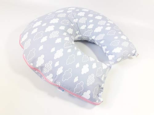 Almofada Amamentação NUVENS COM FUNDO CINZA + ROSA - BEM FIRME