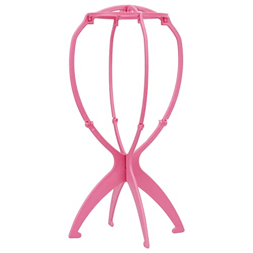 XCZYN Portable Collapsible Wig Head Stand for Short Wigs Durable Plastic Folding Wig Holder Pink (1Pc)pacity