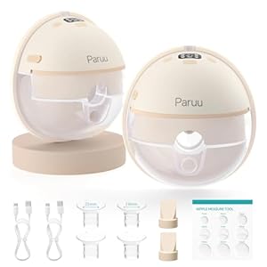 Paruu Hands Free Breast Pump P16, Wearable Breast Pump Electirc Portable with 4 Modes & 12 Levels, Max 309mmHg Strong Suction 19/21/24mm Flange Inserts Wearable Breastfeeding Pump, 2 Pack（Nude