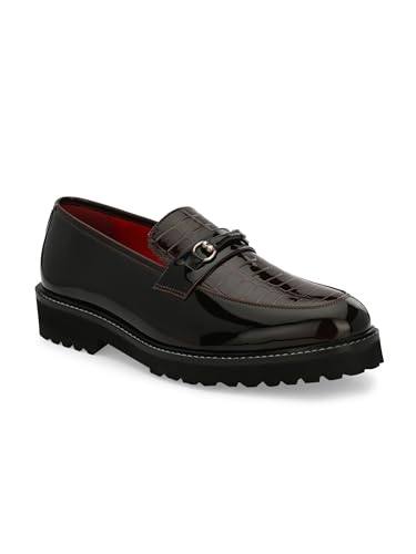 Image of San Frissco Men's Loafers Glossy Shine Shoes with Buckle /Anti-Slippery Wrinkle Free Synthetic Upper Slip-On Loafers /Stylish Lightweight and Comfortable Formal Shoe