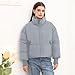 SXGYH Women’s Winter Cropped Puffer Jacket Coat Casual Quilted Baggy Long Sleeve Zip Down Jackets Outerwear (US, Alpha, Medium, Regular, Regular, Light Grey)