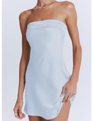 Realtix Womens Satin Silk Backless Strapless Mini Dress Sexy Low Back Tube Club Party Dress for Women4