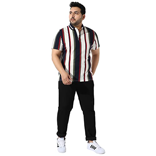 Image of Instafab Plus Men's Multicolour Striped Button Up Spread Collar T-Shirt for Casual Wear Regular Fit |Cotton Shirt Crafted with Short Sleeve, Comfort Fit & High-Performance for Everyday Wear