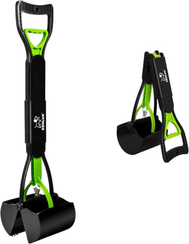 Image of SZHLUX 28 inch Pooper Scooper, Foldable Dog Pooper Scooper with Unbreakable Material and Durable Spring for Grass and Gravel, Green (Pack of 9)
