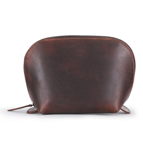 Leather Cosmetic Bags Make Up Bags for Women - Handmade Makeup Case Small Makeup Bags Jewelry Coin Pouch, Toiletry Bag for Men, Travel Cosmetic Pouch For Purse Brown2