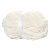 BSRHOME Chunky Chenille Yarn for Hand Knitting,Fluffy Soft Jumbo Yarn by Circular Needle & Crochet Hook,Super Bulky Big Yarn for Chunky Blanket,Large Thick Arm Knitting Yarn,1 Pack,Vintage White