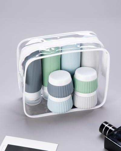 Image of Mrsdry Travel Bottles for Toiletries 8 Pack, Tsa Approved Travel Size Toiletries 3 oz, Travel Containers for Toiletries, with Clear Bag, Leak Proof Silicone Squeezable Travel Essentials Creams Jars