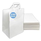 Reli. White Paper Bags w/Handles | 100 Pcs, Bulk | Large 10'x6.75'x12' | White Paper to Go/Take Out/Restaurant Bags with Handles, Shopping Bags, Retail Bags, Gift Bags; 25% Larger Than 10'x5'x13'