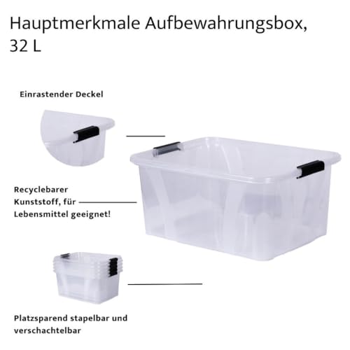 Aufbewahrungsbox + Deckel L 51 x B 38,5 x H 23 cm - 32 Liter transparent stapelbar | Transportbox transparent… – Ansicht 4