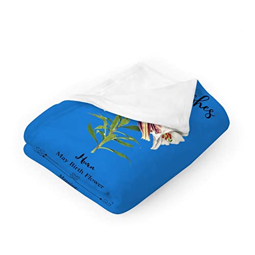 Tieener Custom Blanket Month Flower - White Lily Blanket Blue Personalized May Blanket Birthday Wish For Mom Baby Customized Life Comfort Throw Blanket Super Fluffy #TOP2