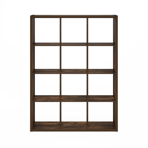 Furinno Cubicle Book Shelf, 12-Cube Bookshelf, Extra Thick Frame Reversible Bookcase with Open Back, 14.6" x 44" x 58", for Living Room, Bedroom, Home Office, Amber Pine by Furinno - Image 9