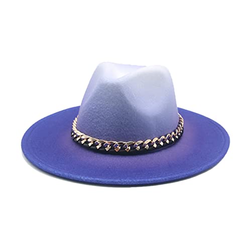 Chapeau feutre femme large bord anti-froid bleu dégradé tour de tête 56/58 cm
