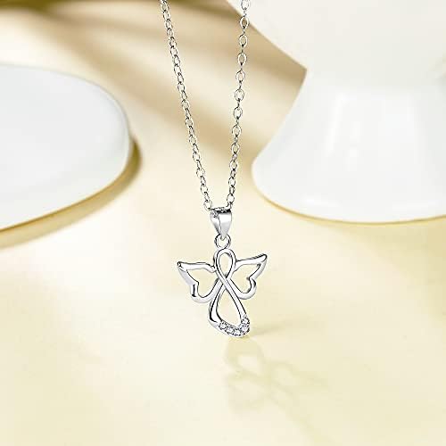 F.ZENI Angel Necklace Women's 925 Sterling Silver Guardian Angel Chain Zirconia Lucky Charm Jewellery for Girls Women with Gift Box