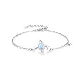 IMINI Moonstone - Pulsera con dije de estrella de planeta para mujer, delicada joyería de cadena de eslabones de Saturno chapada en plata, ajustable de 16 + 5 cm, regalo de moda para mejor amiga