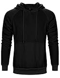 DUOFIER Men Slim Fit Lightweight Fleece Pullover Hoodie with Kanga Pocket, Black-XXL