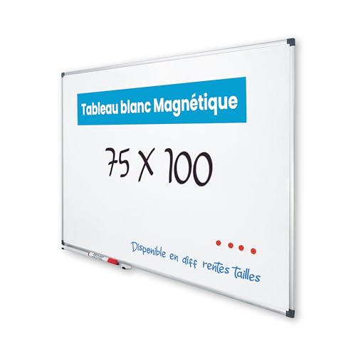 Vivol Tableau blanc Magnétique 75x100 cm panneau Cadre en aluminium | avec étagère à crayons | feutre mural Mur | 14 tailles Magnétique effacable
