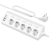 Câble Long de 2 Mètres: Avec son câble robuste de 2 mètres, cette multiprise offre une grande liberté de placement. Atteignez facilement les prises murales les moins accessibles derrière les meubles ou dans votre plan de travail cuisine, pour une installation propre et organisée sans compromis sur la fonctionnalité