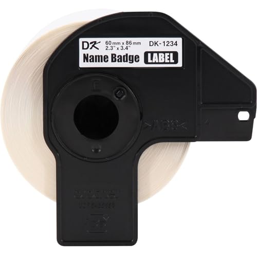 Image of Brother Genuine DK-12343PK Die-Cut Name Badge Paper Labels, 2.3 in x 3.4 in (60 mm x 86 mm) Adhesive Name Badge White Paper Labels, 260 Labels per Roll, (3) Rolls per Box
