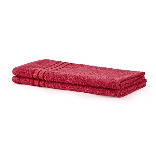 Image of Layers 100% Cotton Hand Towel, 400 GSM (Ruby Red, Solid Pattern) Tuscany Collection, Light Weight, Zero Twist, Moisture Absorbent, Quick Dry Towel, Bathroom Accessories (Pack of 2)