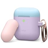 elago AirPods Duo Hang Case [Body:Lavender/TOP:Pastel Blue, Lovely Pink] - Compatible with Apple AirPods 1 & 2, Front LED Not Visible, Supports Wireless Charging, Added Carabiner, for AirPods 1 & 2