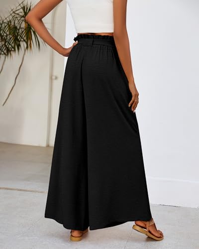 Ficerd Women's Wide Leg Pants Palazzo High Waisted Flowy Loose Casual 2025 Summer Beach Boho Baggy Trousers with Pockets3