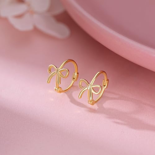 Reffeer Solid 925 Sterling Silver Bow Hoop Earrings Ribbon for Women Teen Girls Bowknot Hoop Earrings Huggie3