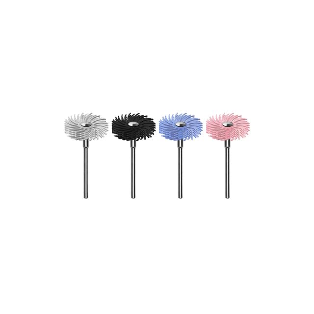 Dedeco Sunburst Radial Bristle Disc – 7/8" TC 4-Ply Mounted – Assortment (S/C) Polymer for Soft Cleaning & Finishing – 3/32" – 4/Kit