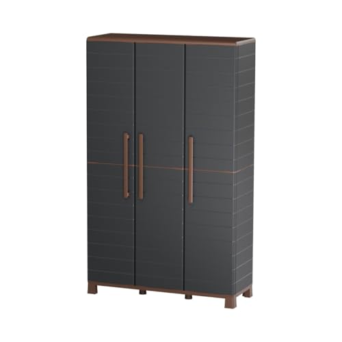 Art Plast - Armoire Porte-Balai Anthracite 3 Portes 3 Etagères réglables 102 x 37 x 169 cm - Armoire de Rangement Garage Buanderie Cellier