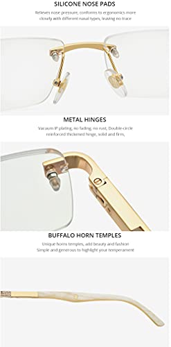 Image of HEPIDEM 100% Really Buffalo Horn Glasses,Square Rimless Luxury Buffs Eyeglasses with Zircon Diamonds