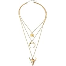 Boho Layered Necklace Womens Vintage Cowboy Cowgirls Western Necklaces Evil Eye Bull Head Multi-Layer Necklace Fashion Pendant Necklace Jewelry