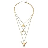 RUIFUU Boho Layered Necklace Women's Vintage Cowboy Cowgirls Western Necklaces Evil Eye Bull Head Multi-Layer Necklace Fashion Pendant Necklace Jewelry