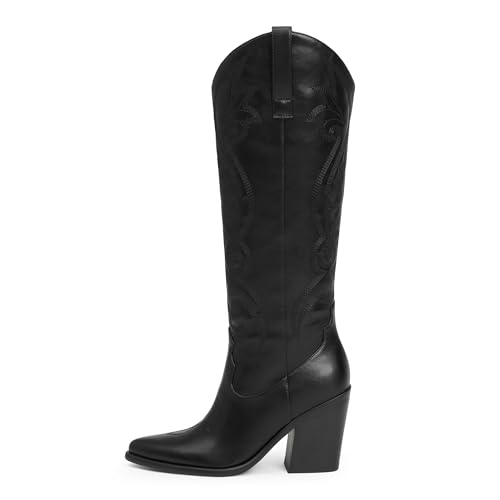 Modatope Cowgirl Boots Women Chunky Heel Knee High Cowboy Boots Embroidery Western Boots for Women2