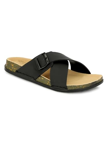 Image of Men Cross Strap Buckle Slippers | Casual Sandals for Men | Comfortable Footwear | Stylish Slip-On Sandals | Anti-Slip Rubber Sole