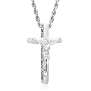 DS Christian Cross Necklace for Men Women-18K Gold Stainless Steel Crucifix Necklaces with Inspirational Bible Verse Religious Gift for Prayer Faith Jesus/God-Catholic Christian Pendant Jewelry