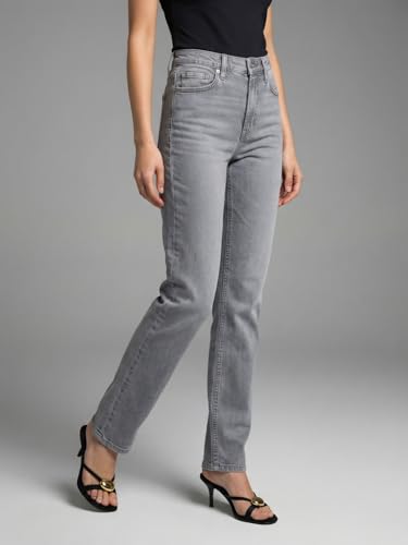 Image of Urbano Fashion Women's High Rise Straight Fit Washed Jeans Non-Stretchable